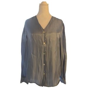 Elie Tahari Light Blue Button Front  Blousen Cuffed Sleeve Blouse Sz M  NWT